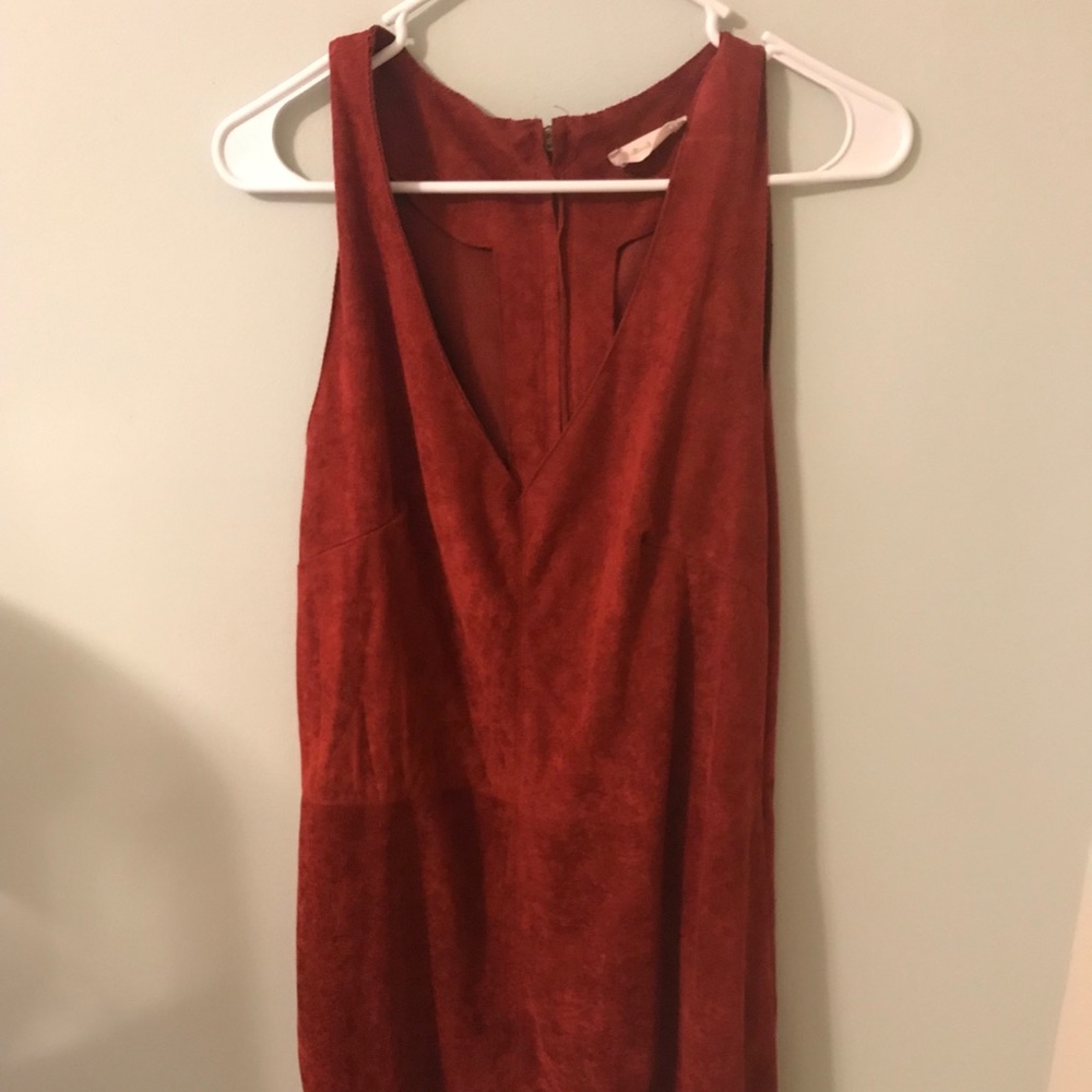 Suede Burgundy V Neck Dress